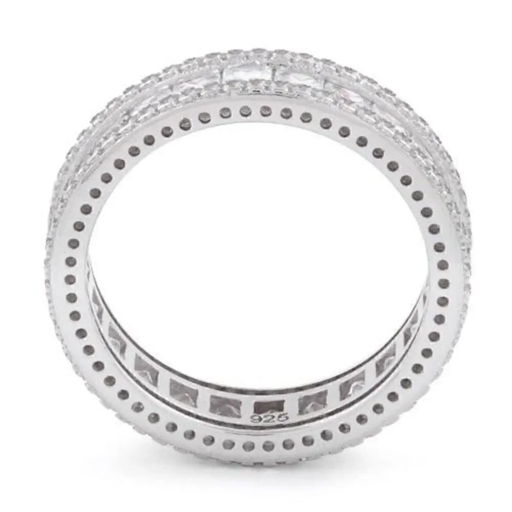 New Sterling Silver Eternity Princess Cut CZ Band Ring